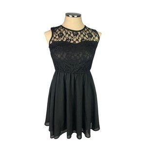 2 Divided by H&M Black Fit and Flare Dress Lace Yoke Short Sleeveless